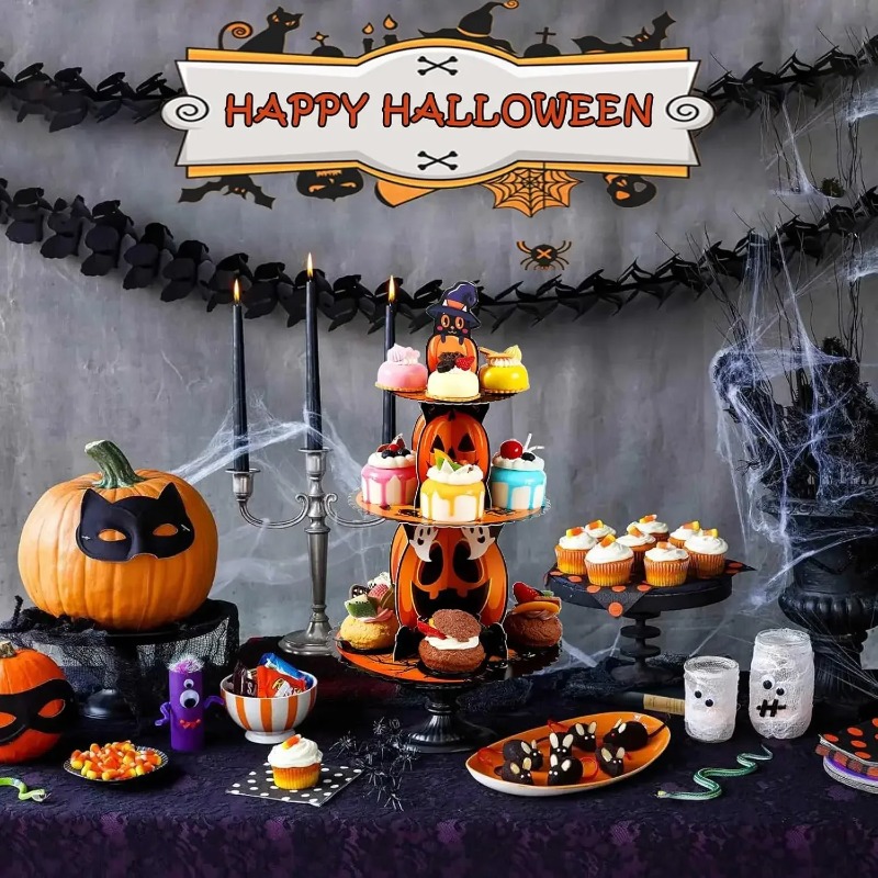 1-4PCS 3 Tier Spiderweb Desser - Spider Web Halloween Decoration ulasan dan harga