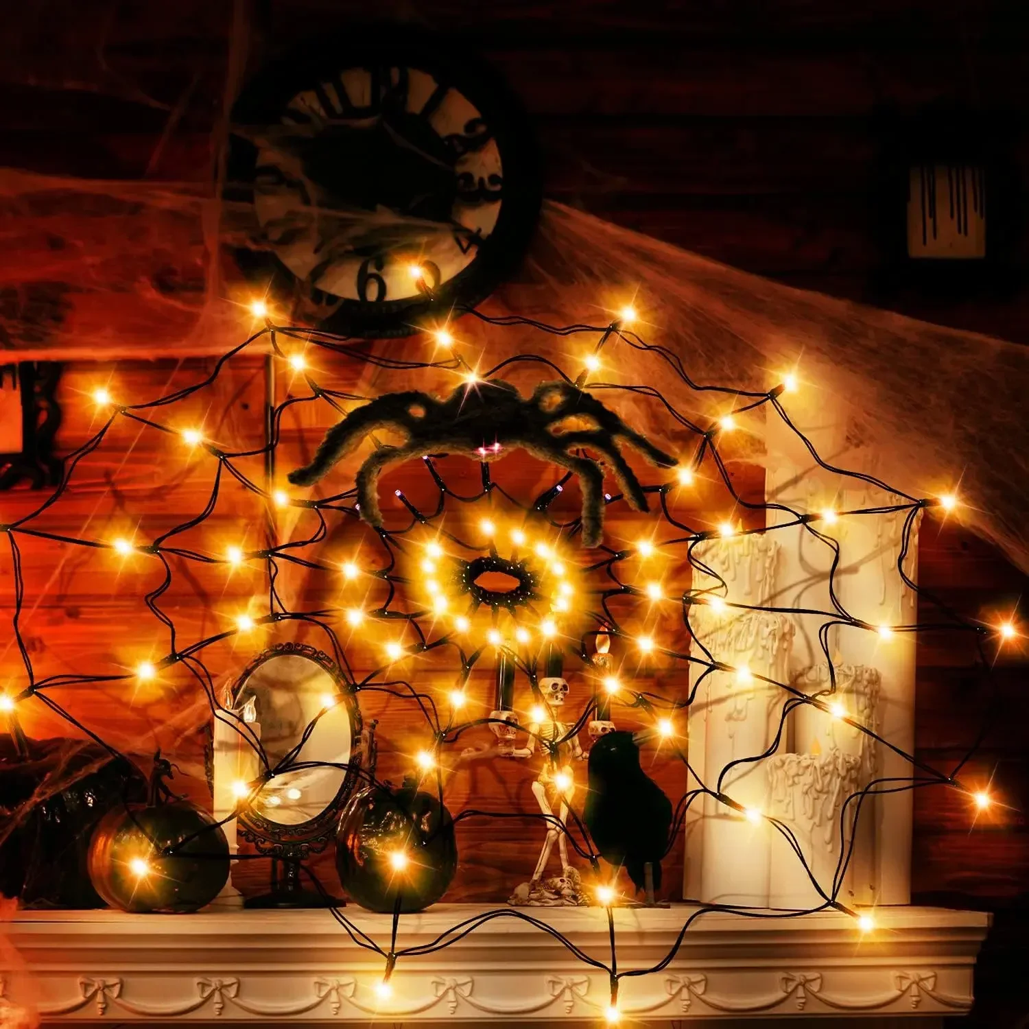 1-4PCS Halloween Spider Web LE - Halloween Led String Lights Orange ulasan dan harga